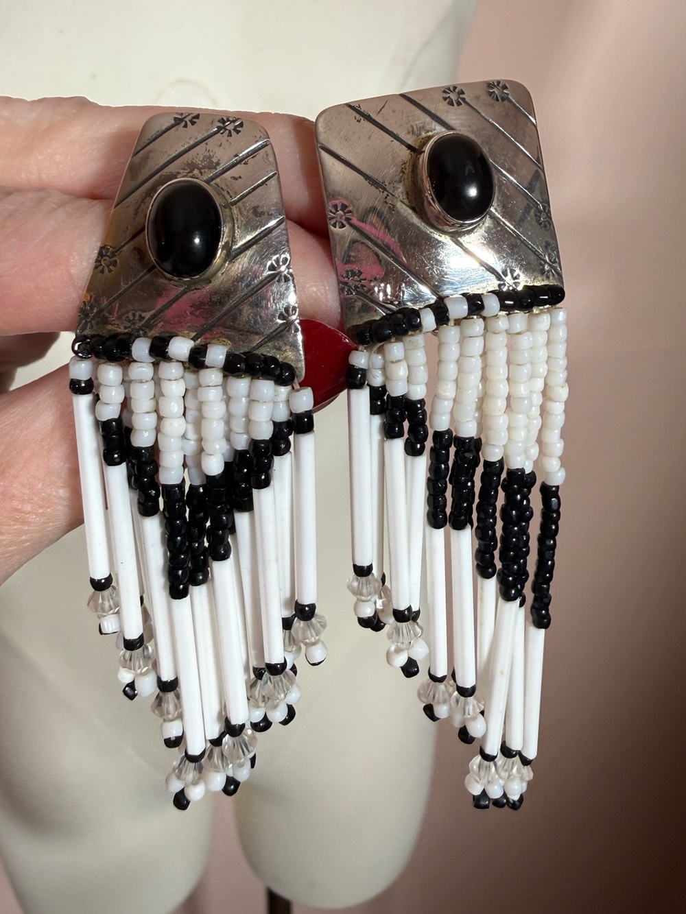 Vintage Native American LIZ sterling silver mis matched oversized Earrings